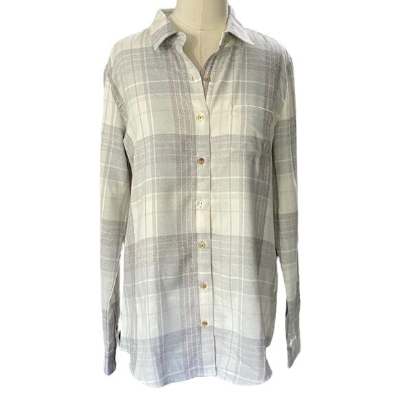 Kuhl Women's Kamila Flannel Shirt Light Gray Plaid Button Down Size SMALL - Picture 2 of 9